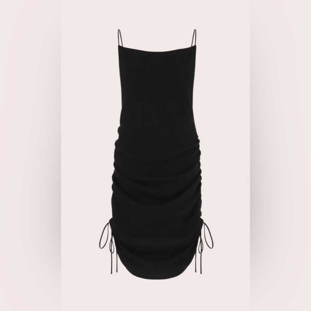 KRISA 🍒SIZE XS🍒BLACK SLIP DRESS SIDE RUCHING DRAPED NECK ADJUSTABLE STRAPS 🍒